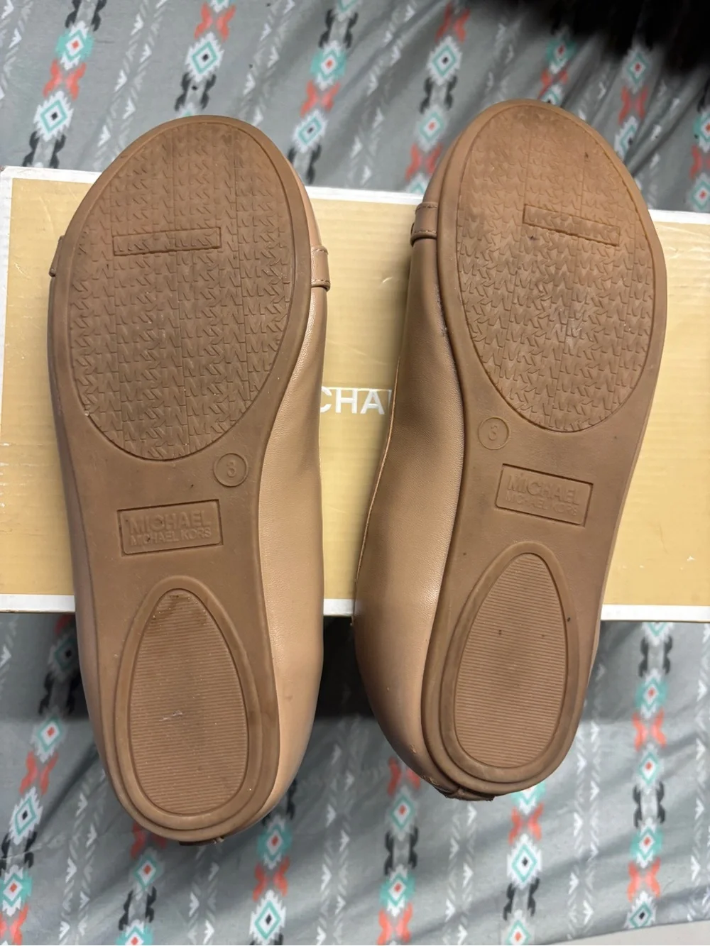 ✴️MICHAEL Michael Kors Girls Pink-Tan Logo Ballet Flats
